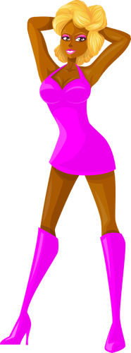 Blonde lady in pink clothes