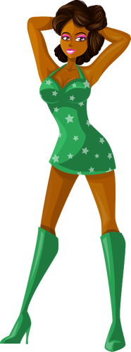 अंधेरे चमड़ी मॉडल पर हरे रंग की पोशाक
