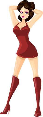 Brunette model in red dress