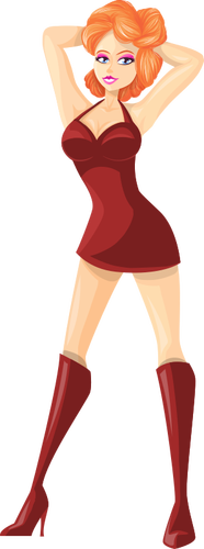 लाल खाल उधेड़नेवाला कपड़े पर एक लड़की