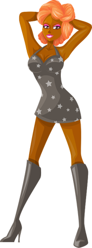 Jengibre niña en gris vestido y botas