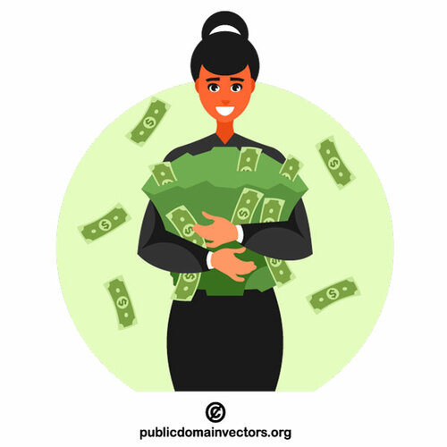 Businesswoman hugging cash