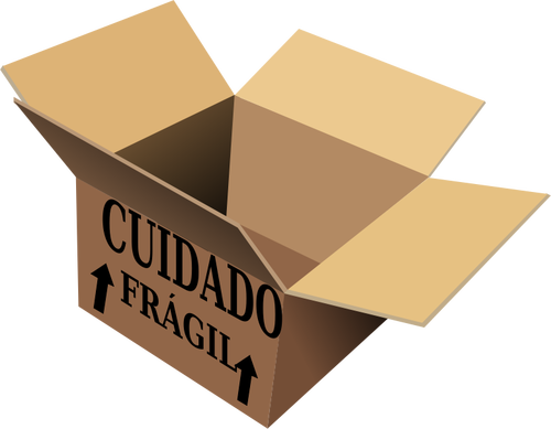 صورة متجهة من صندوق مفتوح من الورق المقوى مع علامة كويدادو الهشة عليه