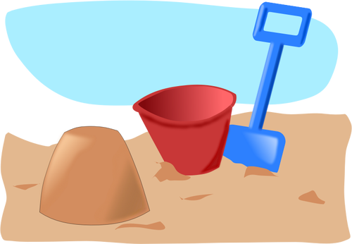 Desenho de Castelo de areia com balde e pá vetorial