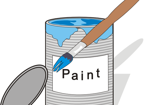 Eimer blaue Farbe und Pinsel Vektor illustration