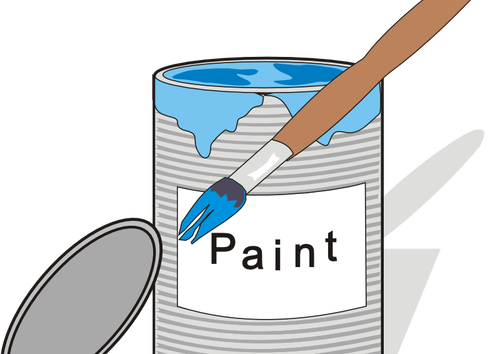 Blue paint can and brush vector illustration