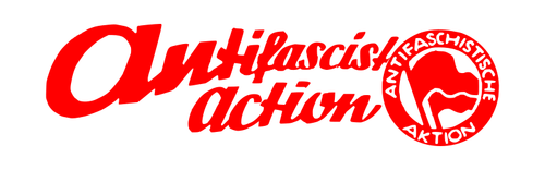 Desenho de sinal vermelho com letras: ação antifascista