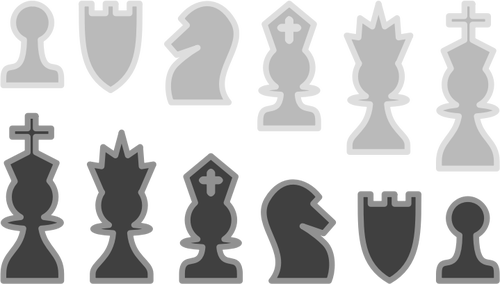 Vector clip art of set of black and white chess pieces