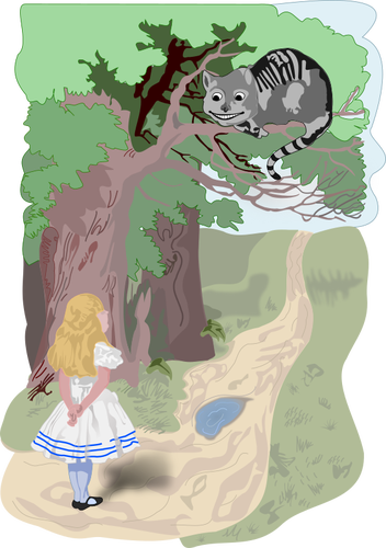 Алиса и Чеширский Кот векторное изображение