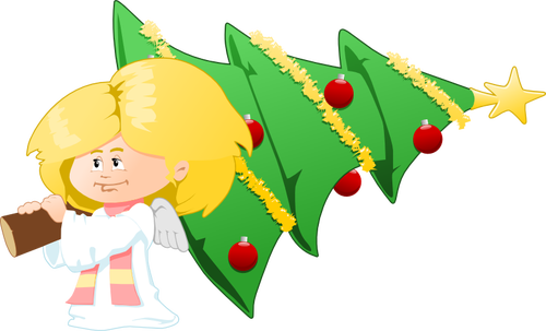 Árbol de Navidad llevando prediseñadas Ángel vector