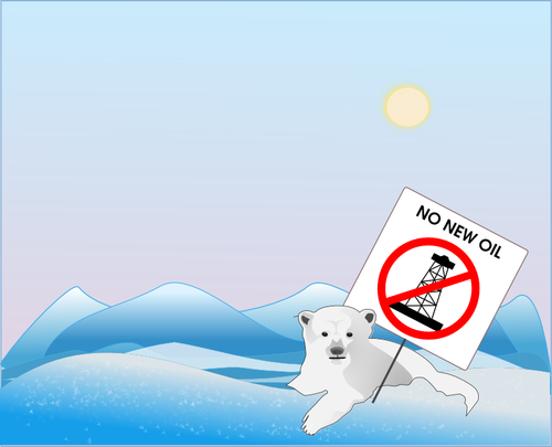 Jääkarhu, jossa on "ei uutta öljyä" -merkkinen vektorikuva
