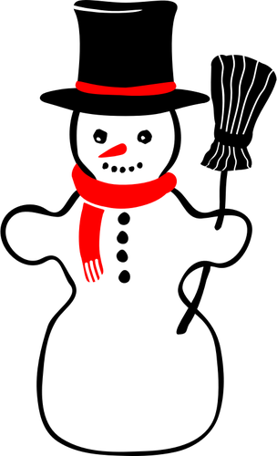 Vector image of retro snowman with broomstick