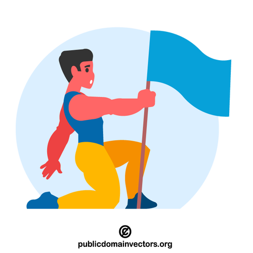 Athlete with a blue flag