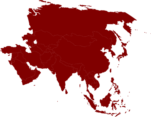 アジアのベクトル図の着色された地図