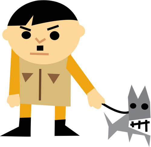 Cartoon vector graphics of a man with a dog