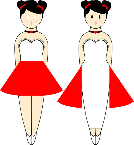 Vector image of ballerinas in red dresses