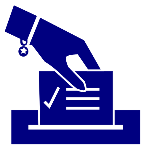 Grafica vectoriala de urna cu mână doamnelor punerea într-o hârtie de vot