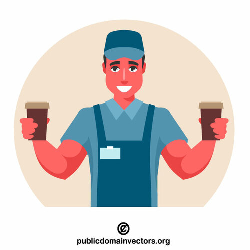 Barista with two hot coffees