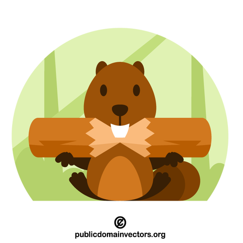 Beaver gnawing on a log