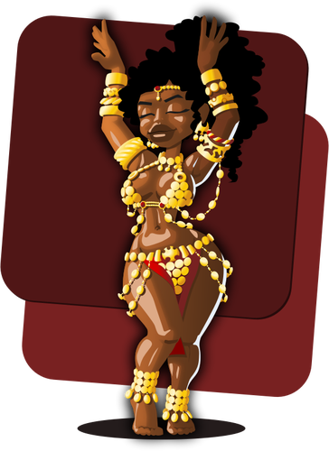 Vector drawing of belly dancer in gold-coin costume