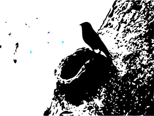 キャビティ巣にとまっている青い鳥の図面