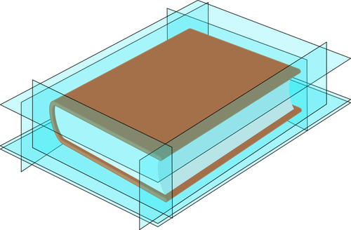 3D-kirja sinisessä lasikotelossa