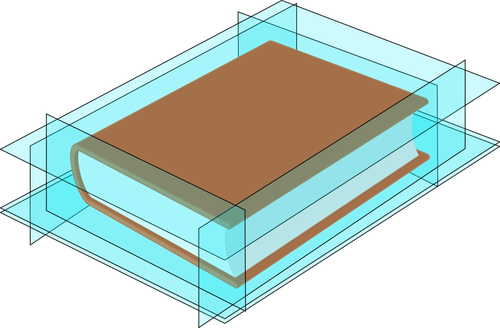 3D boek in blauw glas geval