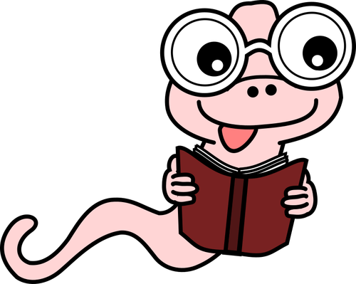 Cartoon worm holding book