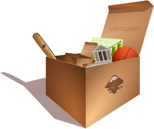 Vector illustration of cardboard box full of junk