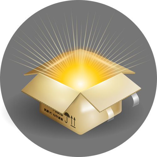 Vector illustration of cardboard box with rays of light coming out