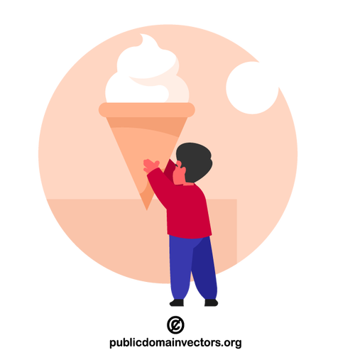 Băiat ținând o înghețată imensă