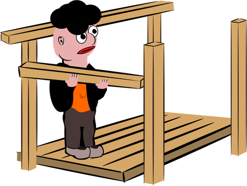 Ilustração em vetor de homem construindo um frame de madeira