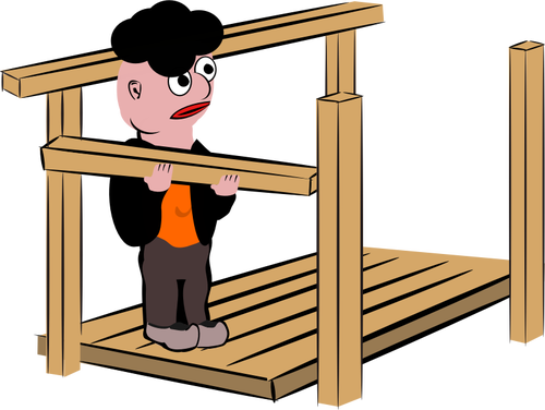 Vector illustration of man building a timber frame