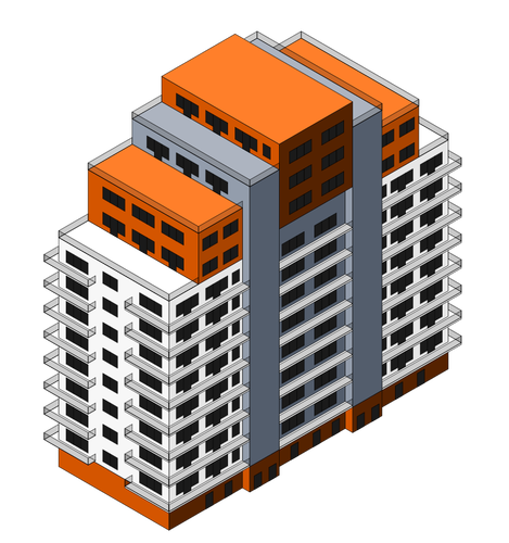 איזומטרי הבניין בתמונה וקטורית