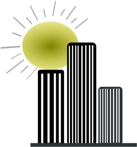 Siluete de zgârie-nori cu soarele grafică vectorială