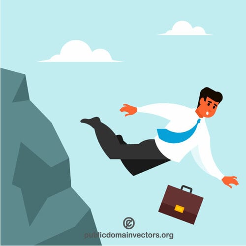 Businessman falling off a cliff