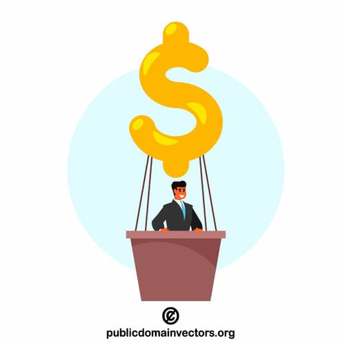 Businessman in a hot air ballon with dollar sign