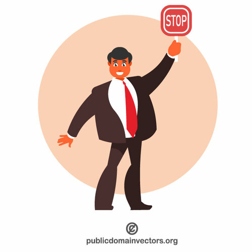 Businessman holding a stop sign