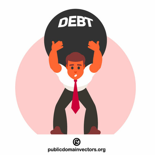 Businessman bending under debt