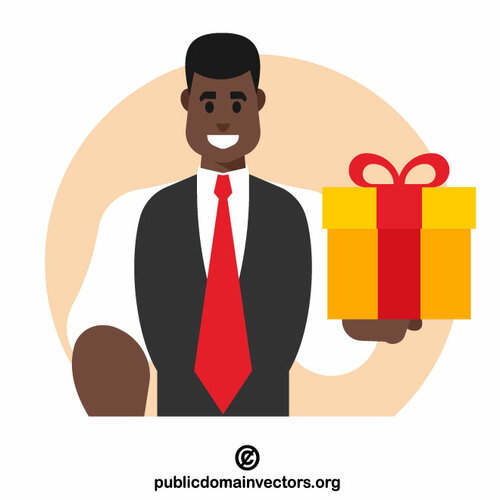 Black businessman with a gift box
