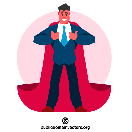 Businessman in red superhero cape