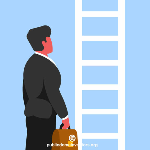 Businessman in front of a ladder