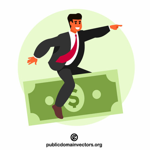 Businessman riding a banknote
