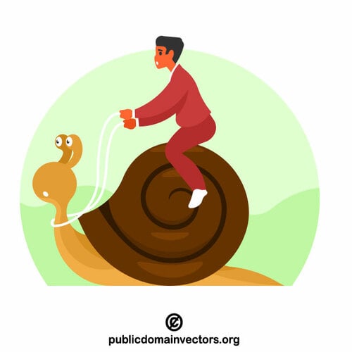 A man is riding a snail