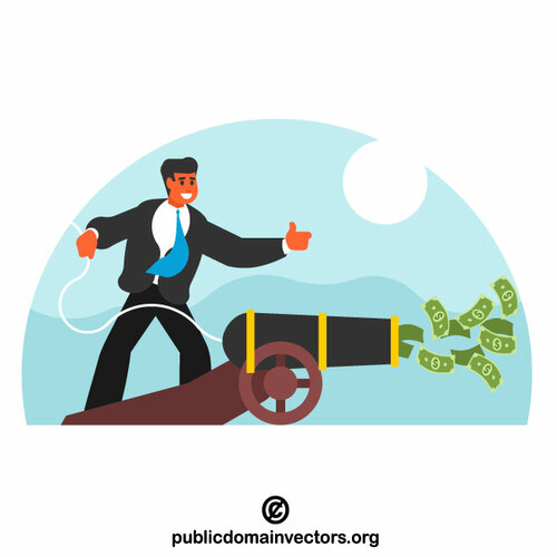 Entrepreneur shoots money from a cannon