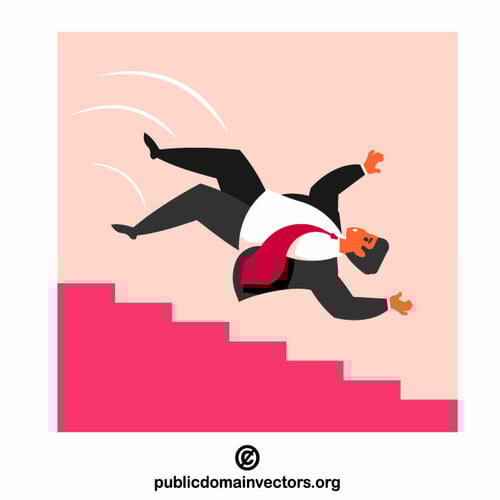 Businessman falls down the stairs