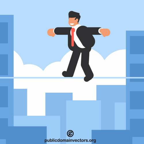 Businessman tightrope walking