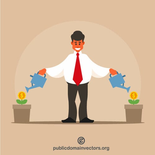 Businessman waters money plants