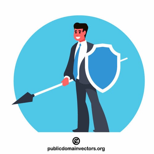 Entrepreneur with a shield and spear