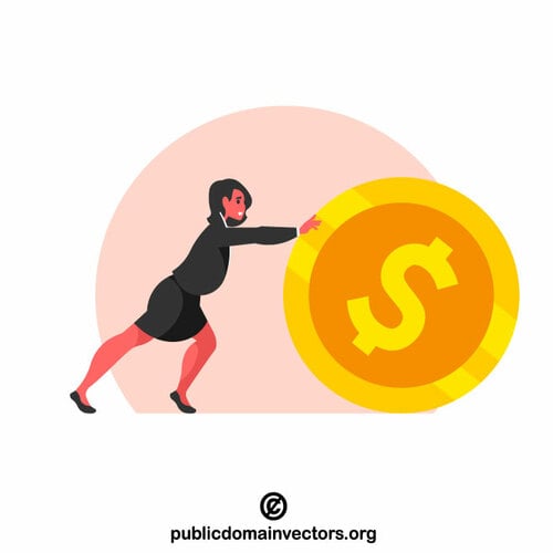A woman is pushing a coin